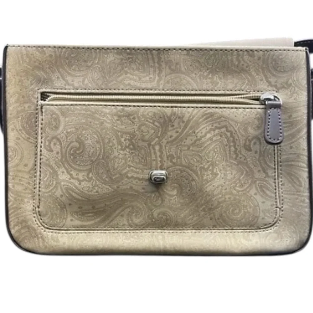 Liz Claiborne Shoulder Bag Beige Brown Paisley Print Handbag Leather Trim NWOT